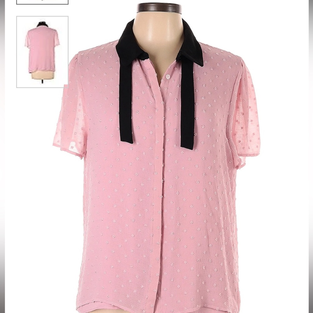 Macys CECE Contrast-Trim Clip-Dot Top - XS